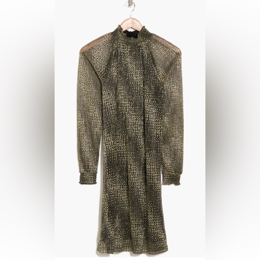 NWT Nina Leonard long sleeve smock neck float foiled dress - Picture 3 of 4